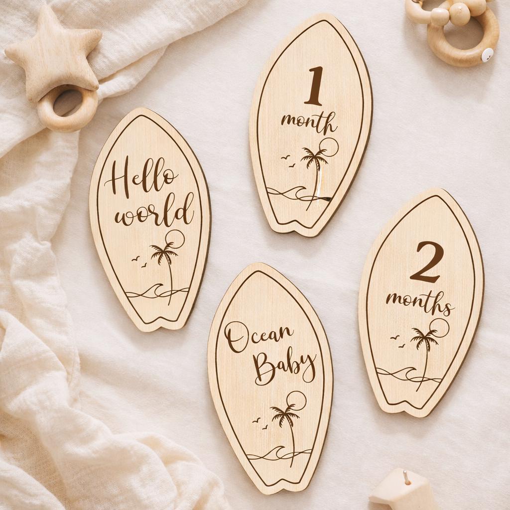 Surfboard Baby Milestone Cards SVG | Ocean Baby Monthly Signs | Laser ...