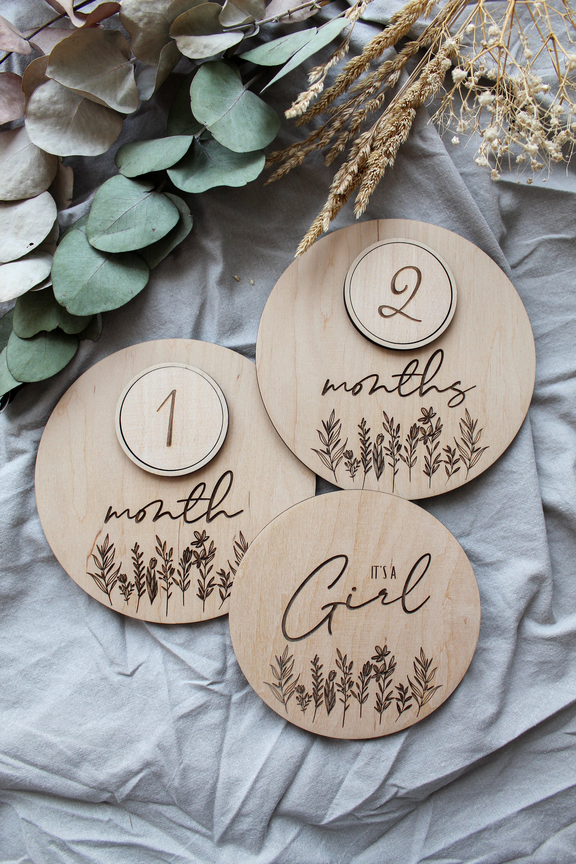 Wildflower Baby Monthly Tracker SVG – Floral Milestone Discs Laser ...