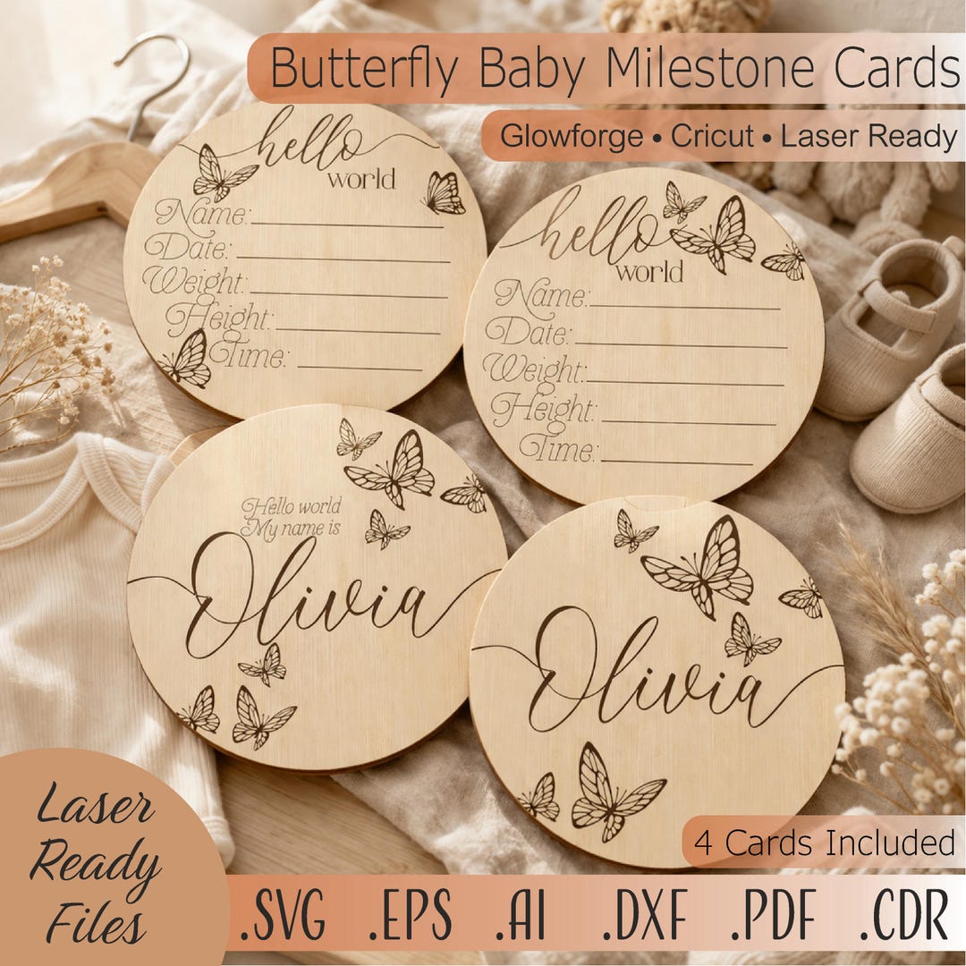 Butterfly Baby Milestone SVG | Hello World Newborn Sign Laser Cut File ...