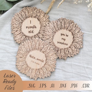 Tournesols bébé jalons SVG Bundle, jalons SVG, Bonjour tout le monde SVG, fichiers de téléchargement numérique Cricut Glowforge découpés au laser, cartes jalon