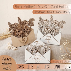 Floral Mother's Day Gift Card Holder SVG Bundle for Laser Cut, Glowforge & Cricut Flower Envelope File