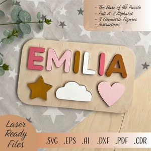 Fichier découpé au laser, chiffres géométriques, nom de bébé puzzle SVG, Glowforge, numérique, téléchargement, puzzle de nom d'enfant, cadeaux de 1er anniversaire, cadeau de Noël