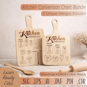 Muttertags-Küchen-Umwandlungs-Chart SVG-Bundle, 7 Designs, Laser geschnittene Schneidebrett-Digitaldatei, Cricut SVG, Glowforge bereit, Muttergeschenk