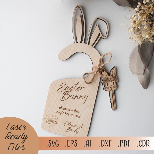 SVG Easter Bunny Please Stop Here Door Knob Sign, Easter Bunny Door Hanger Laser Cut File, Digital download Glowforge SVG Easter Door Hanger
