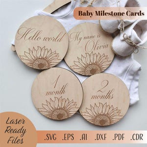 Tournesol bébé jalon cartes SVG, Bundle floral SVG, SVG tournesol, fichiers à téléchargement numérique Cricut Glowforge découpé au Laser, SVG jalons