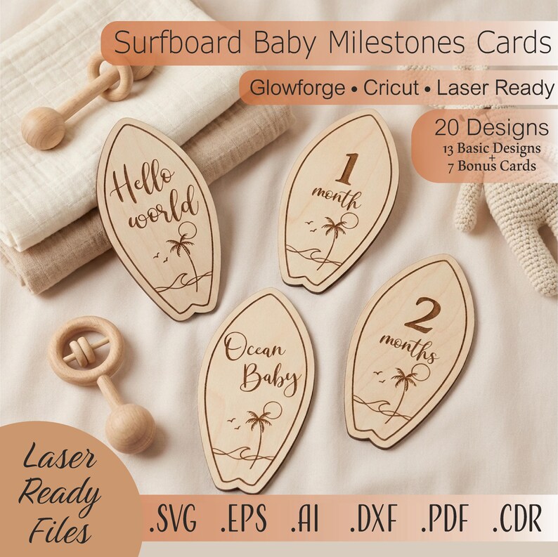Surfboard Baby Milestone Cards SVG | Ocean Baby Monthly Signs | Laser ...