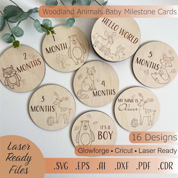 Woodland Baby Shower Gift SVG – Forest Animal Newborn Photo Props Monthly Milestone Discs Digital Download