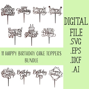 Joyeux anniversaire Cake Topper Svg Bundle, Cake topper découpé au laser, bundle, Cake topper svg, Cake topper Laser Cut Files, Digital Glowforge File