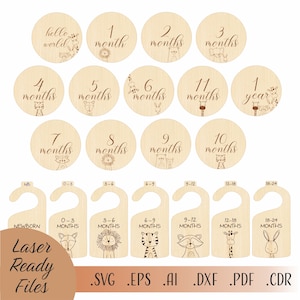 Bundle SVG animaux de la penderie bébé, animaux de la forêt jalons SVG, fichiers de téléchargement numérique Cricut Glowforge découpés au laser, cartes jalon