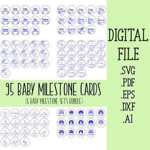 Ensemble de 95 étapes mensuelles pour bébé, svg de statistiques de bébé d'étape mensuelle importante, Glowforge Cricut & Silhouette, Hello World Svg, svg de statistiques de bébé