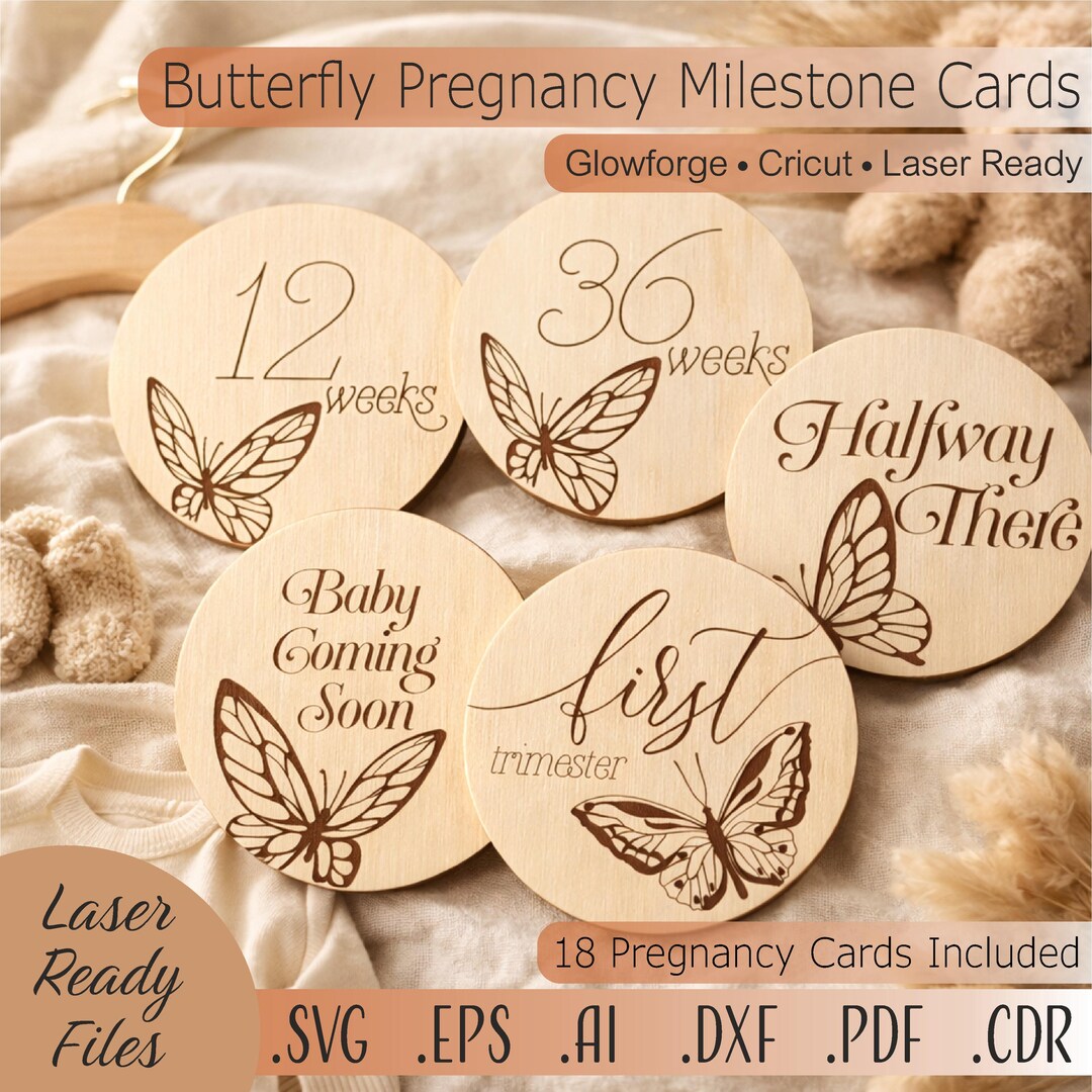 Pregnancy Milestone Cards SVG – Butterfly Baby Bump Photo Prop Laser ...