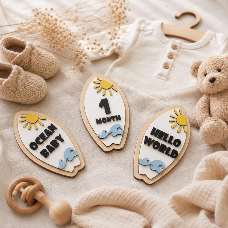 Beach Baby Monthly Milestone Discs SVG – Surfboard Laser Cut Files ...
