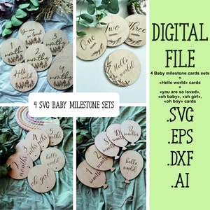4 Baby Monthly Milestone svg Bundle, Wildflowers SVG, Floral SVG, Laser Cut Glowforge Cricut Digital do pobrania Pliki, Milestone karty