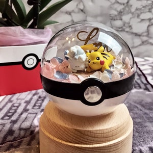 Pikachu sleepy Vulpix Alola terrarium de pokeball de fleurs préservées avec support de lumière LED USB Anniversaire Cadeau de la Saint-Valentin image 2