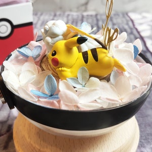 Pikachu sleepy Vulpix Alola terrarium de pokeball de fleurs préservées avec support de lumière LED USB Anniversaire Cadeau de la Saint-Valentin image 5