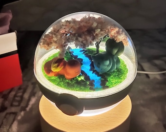 Sleeping charmander bulbasaur riverside pokeball terrarium with USB light stand Birthday Anniversary Valentines Day Gift