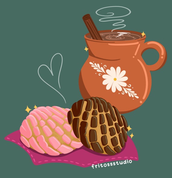 Hot chocolate sticker, concha sticker, transparent sticker, chocolate abuelita, pan dulce, water bottle sticker, laptop sticker