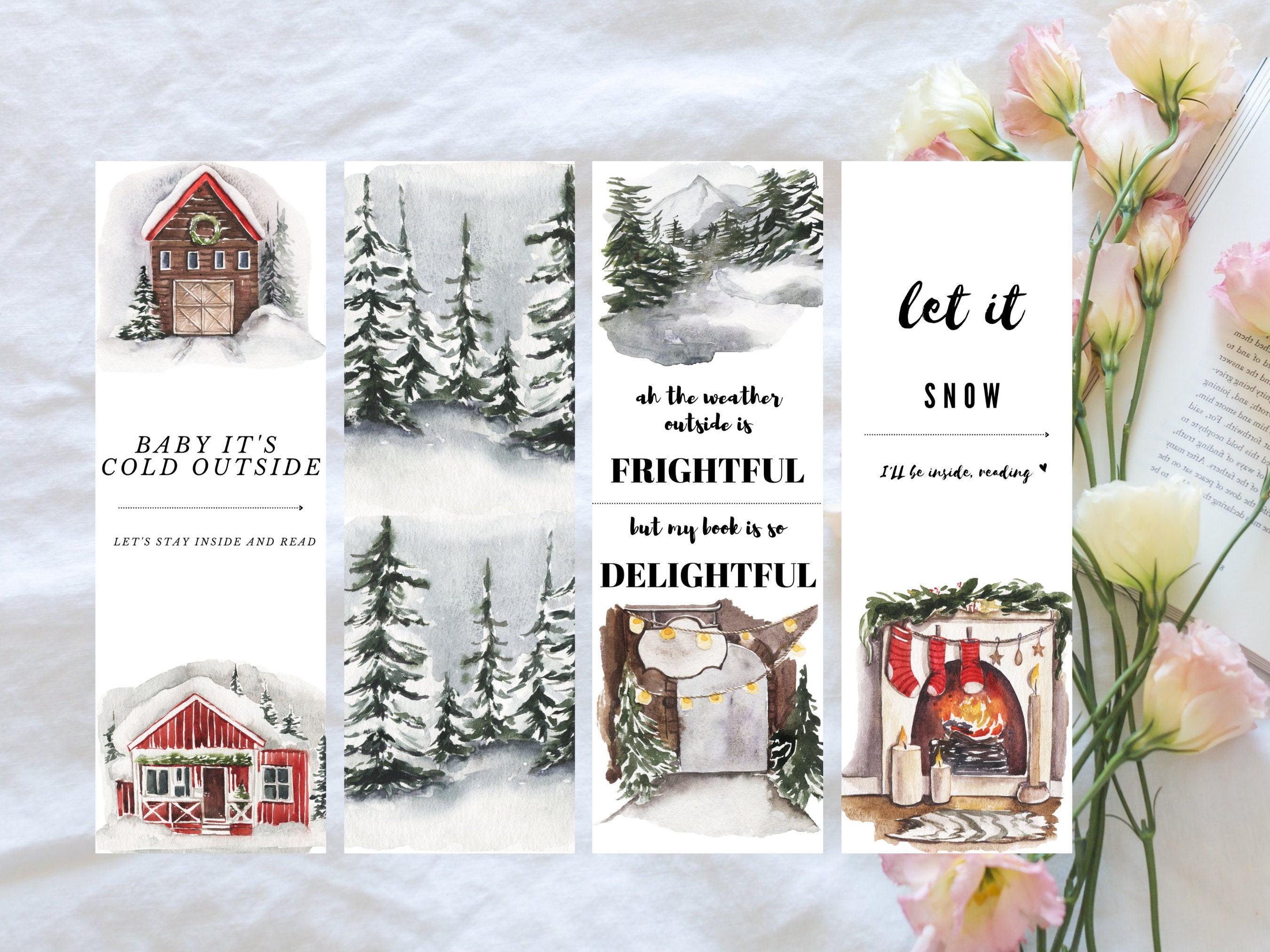 Winter Bookmarks Watercolor Winter House Baby Its Cold - Etsy