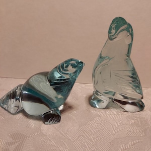 Glass seal and puffin set of 2 1970s souvenir