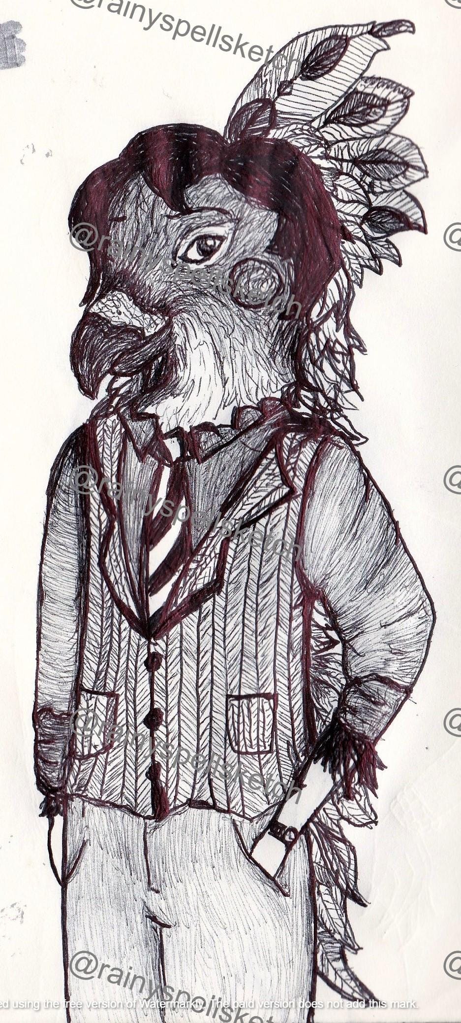 Dapper Bird Fursona Pen and Ink Drawing Original Art Design Print or ...