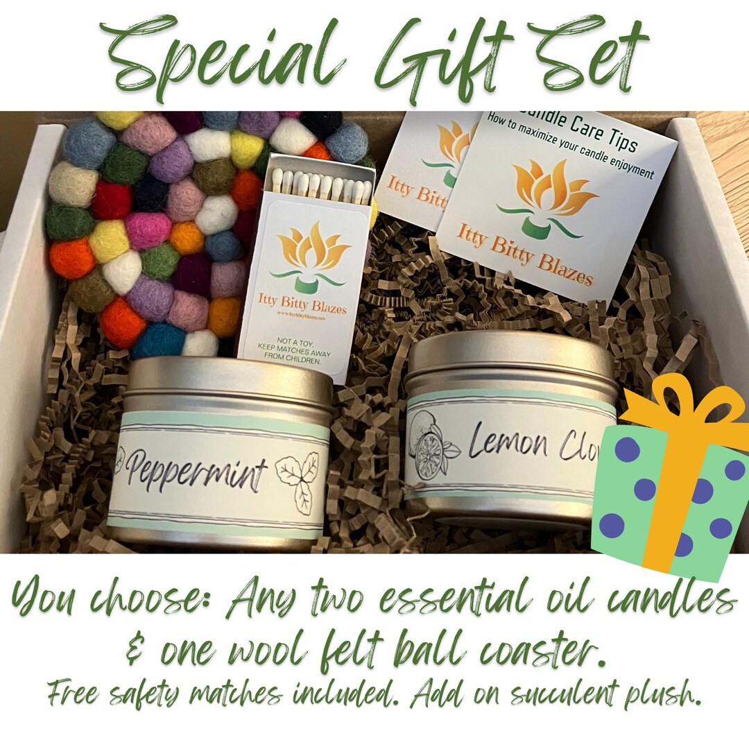 Soy Candle Gift Set Essential Oil Candles Felt Ball Coaster Gift Candle