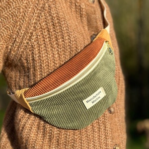 Tricolor corduroy fabric fanny pack Vert/Rouille/Jaune