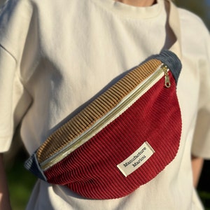 Tricolor corduroy fabric fanny pack Rouge/Jaune/Bleu