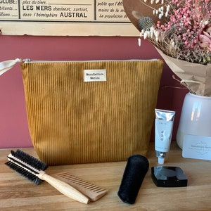 Grande trousse de toilette en velours côtelé Rose Poudré, Jaune moutarde, Vert olive Jaune moutarde