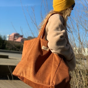 Large tote bag / 24h bag in corduroy Rouille