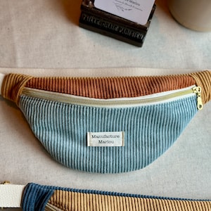 Tricolor corduroy fabric fanny pack Bleu ciel/Rouille/Ja