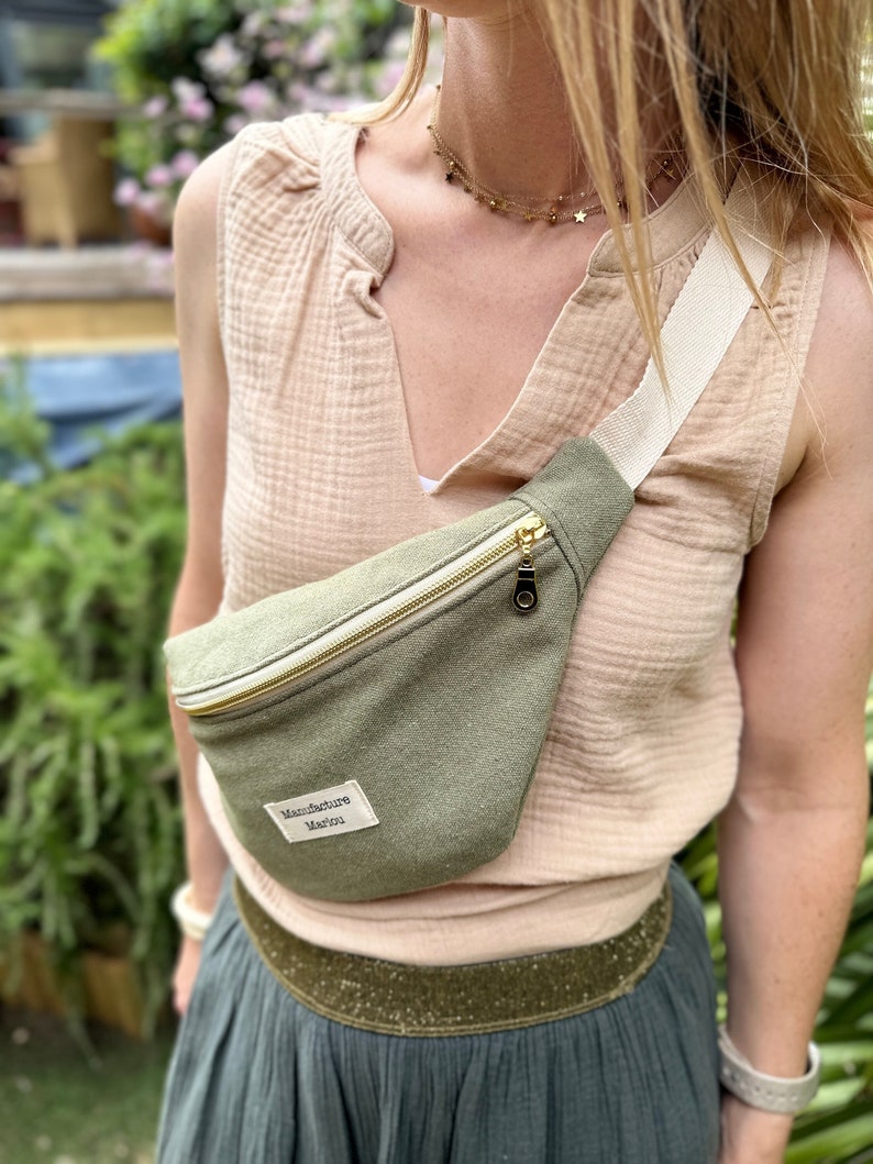 Crossbody fanny pack in Vercors fabric Vert clair