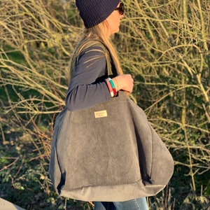 Large tote bag / 24h bag in corduroy Gris anthracite