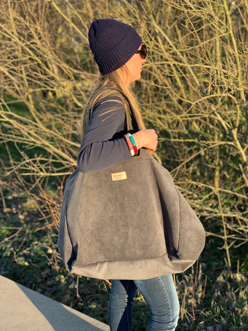 Large tote bag / 24h bag in corduroy Gris anthracite