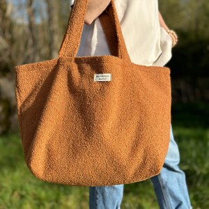 Sac cabas tissu sherpa moumoutte /Sac Week-end /24h Sherpa camel