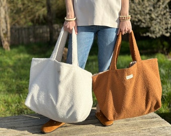 Sac cabas - tissu sherpa moumoutte /Sac Week-end /24h