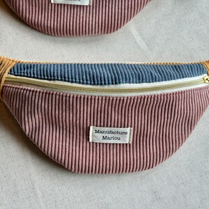 Sac banane en tissu velours côtelé tricolore Rose/Bleu/Jaune