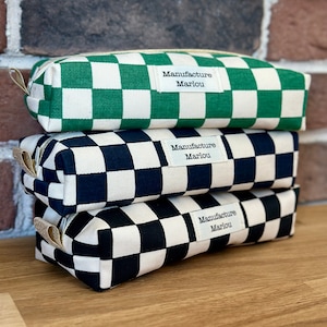 Trousse école à damier idéale pour la rentrée des classes et le travail ou comme trousse à maquillage - Cadeau