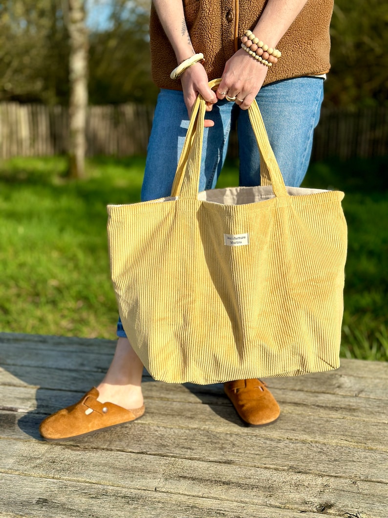 Sac cabas en velours côtelé /Sac Week-end /24h Jaune Paille