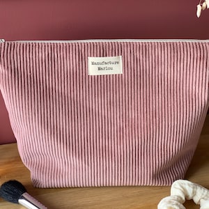 Grande trousse de toilette en velours côtelé Rose poudré