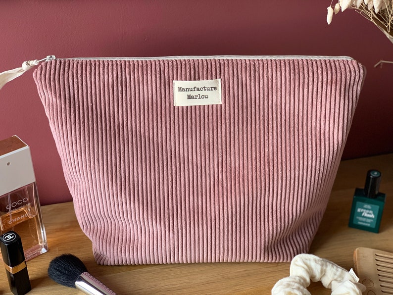 Grande trousse de toilette en velours côtelé Rose poudré