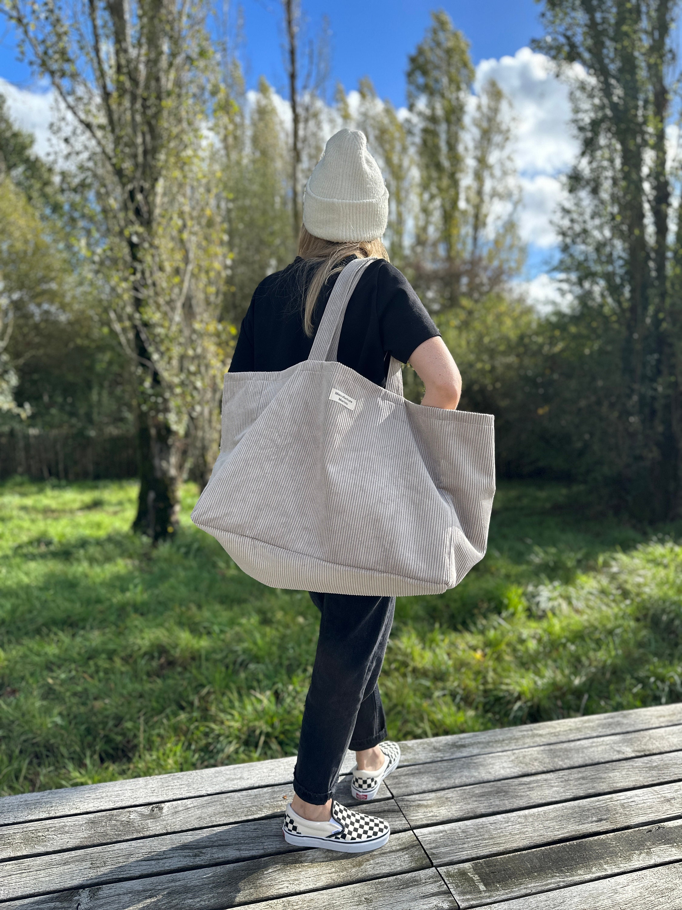 Bolso Tote De Pana Con Girasoles - Grande Reutilizable, 40x33 Cm, Correa Ancha, Bolsillos Internos, Ideal Compras, Playa, Trabajo