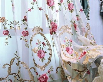 Rémy Luxury Floral Embroidered Sheer Curtain - White