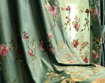 Rémy Luxury Green Velvet Embroidered Curtains