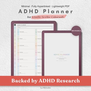 Cyfrowy planer ADHD dla Kindle Scribe Colorsoft | Hiperłącza PDF | Kolorowy, elektroniczny planer bez daty: dzienny, tygodniowy, miesięczny