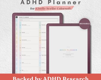 ADHD Planner Digital | Kindle Scribe Colorsoft, iPad, Samsung Tab, Boox | Undated Hyperlinked PDF Planner | Gentle Focus Journal for ADHD