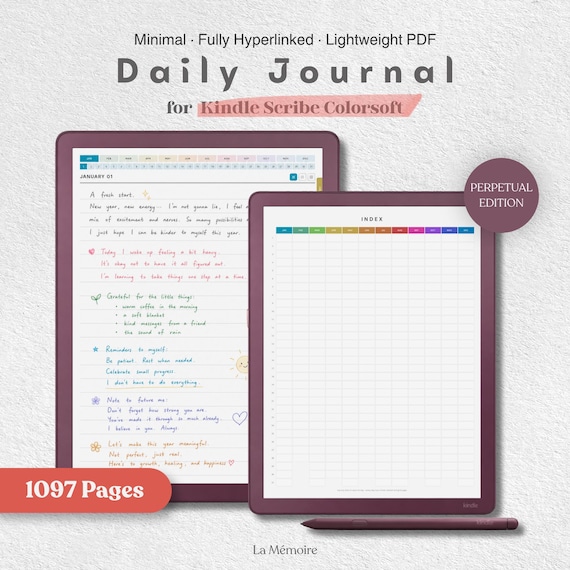 Reusable Daily Journal for Kindle Scribe Colorsoft | Fully Hyperlinked PDF Planner | Undated 365 Day Digital Journal | Lined Dotted 2026