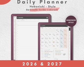Digital Planner for Kindle Scribe Colorsoft 2026 2027 | Hobonichi Style Hyperlinked Yearly Monthly Weekly Daily Left Right Handed Journal