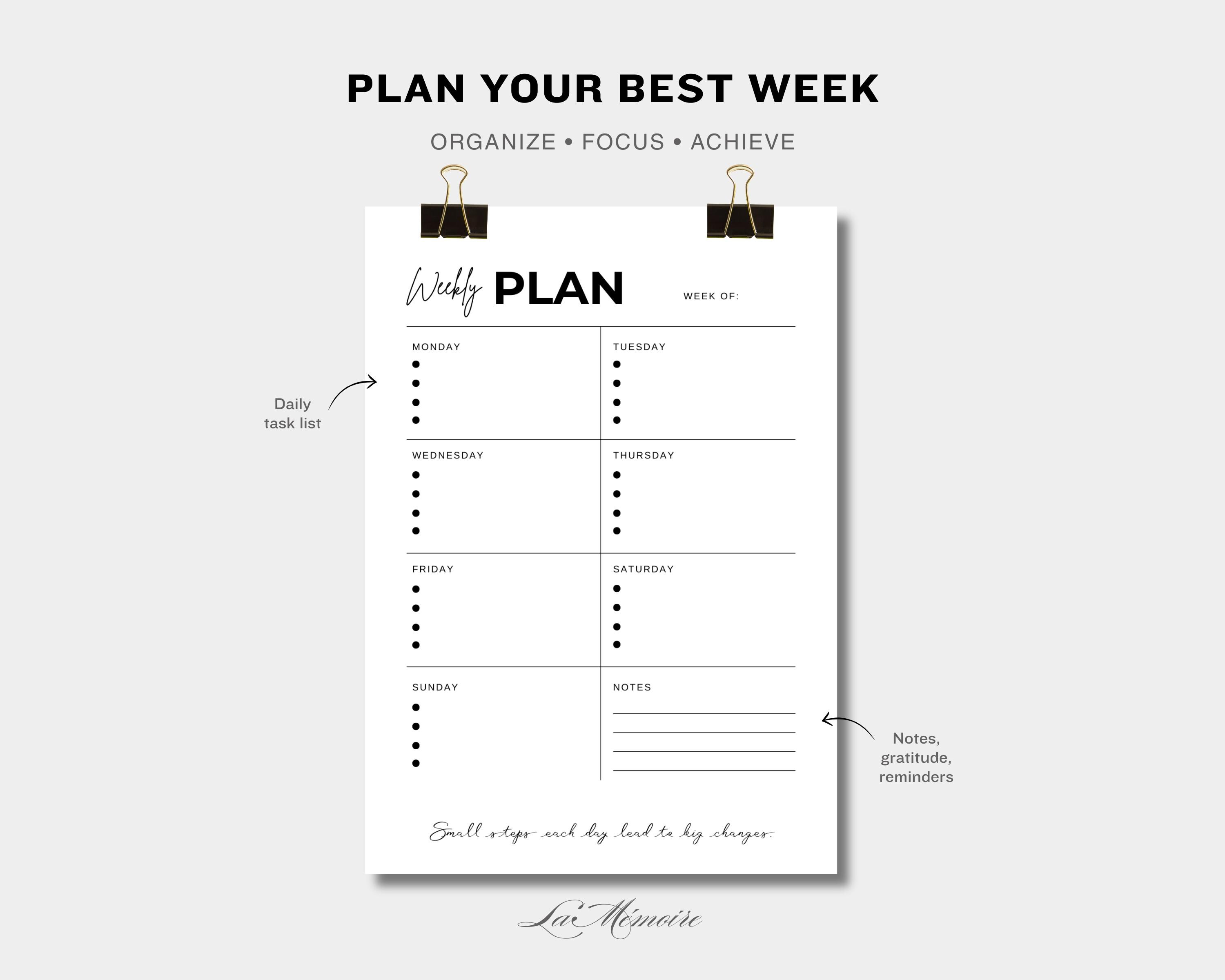 Simple Weekly Planner Printable - 10 Colors, Digital & Paper (A4, A5 ...