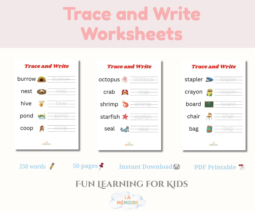Trace and Write Worksheets | Handwriting Practice (PDF Pattern) - Etsy