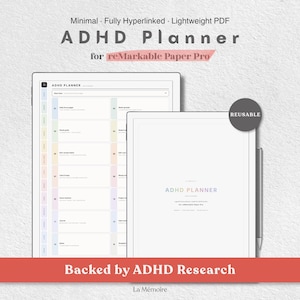 ADHD Digital Planner | Hyperlinked PDF for reMarkable Paper Pro, reMarkable 2 | Undated Daily Weekly Monthly Planner Journal
